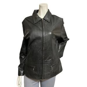 Austin Black Soft Leather Short Zip Up Jacket Size Large